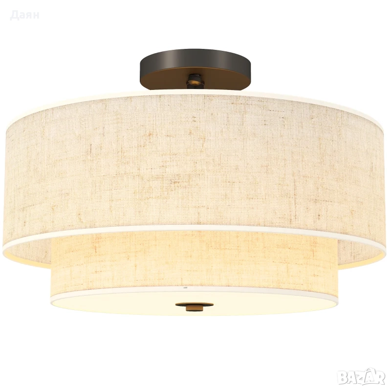 Висяща лампа HOMCOM с двоен ленен абажур, кремава, снимка 1