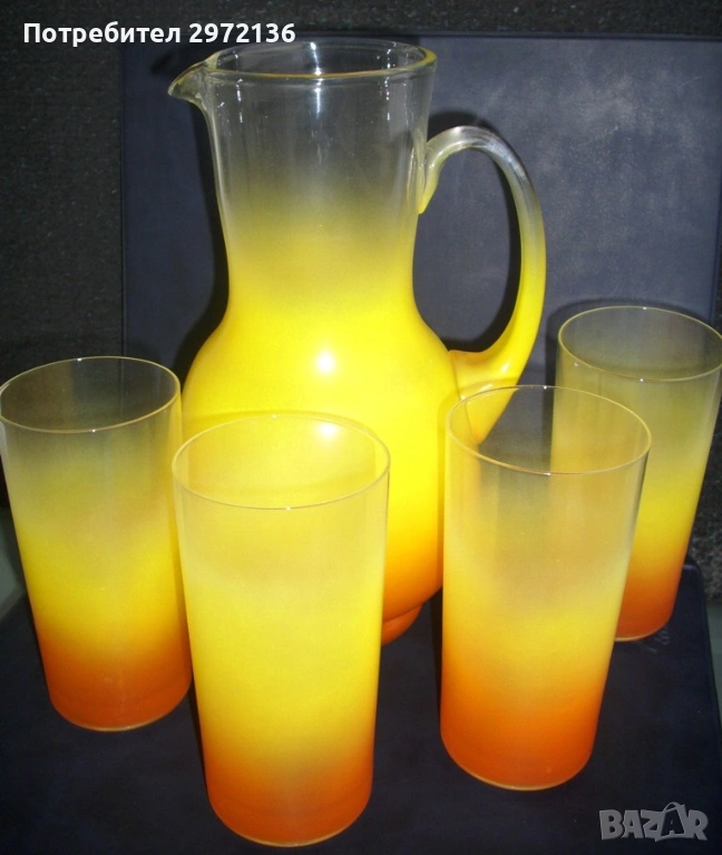 Чаши и кана за фреш матирано цветно стъкло, снимка 1