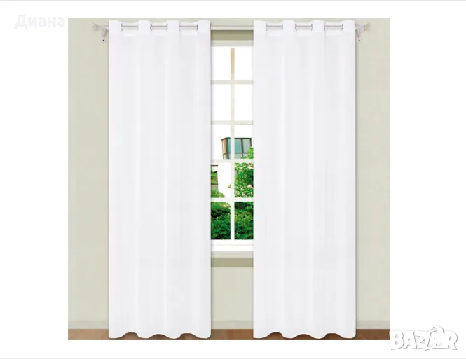Бяла завеса с халки в намачкан дизайн и размери 140 х 250 см от полиестер, снимка 1