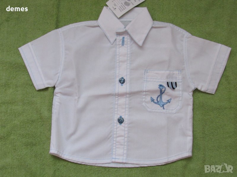 Бяла детска ризка с бродирано джобче размер 86 и 110, нова, снимка 1