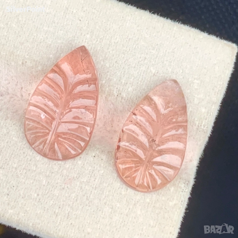 Розови Турмалини чифт карвинг листа, снимка 1