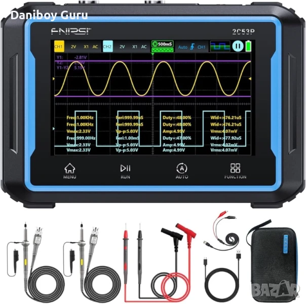 FNIRSI 2C53P Преносим двуканален  осцилоскоп 50MHz, сигнал генератор и мултицет с тъчскрийн дисплей, снимка 1