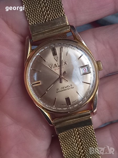 швейцарски позлатен часовник Vialux super 21jewels , снимка 1