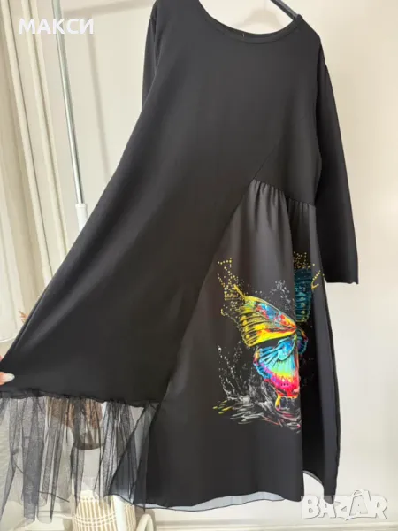 Приказна черна клоширана рокля „ПЕПЕРУДА“ с тюл и еластична горна част, снимка 1