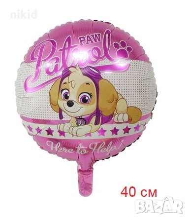 Скай от Пес Патрул Paw Pes Patrol розов кръгъл фолио фолиев балон хелий или въздух парти, снимка 1