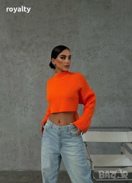 Дамска блуза с гол гръб оранжев неон, снимка 1