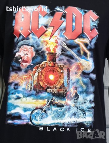Нова мъжка тениска с дигитален печат на музикалната група AC/DC - Black Ice с Влак, снимка 2 - Тениски - 40717837