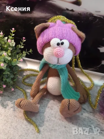 Подаръци за Св. Валентин. Плетена играчка Котка /Марсик/, Ръчно изработена, снимка 5 - Плюшени играчки - 48055111