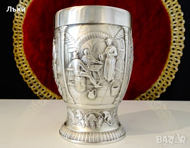 Бокал,чаша от калай Гроздобер,вино. , снимка 4 - Антикварни и старинни предмети - 44110387