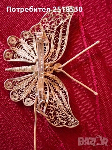 Сребърна пеперуда-филигран, снимка 5 - Колиета, медальони, синджири - 53494759