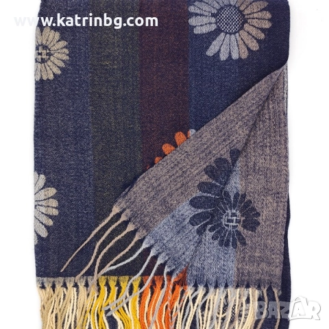 Дамски зимен комплект с цвете в синьо-Шал. шапка и ръкавици Код на продукта:DAK-0003, снимка 3 - Подаръци за жени - 52200478