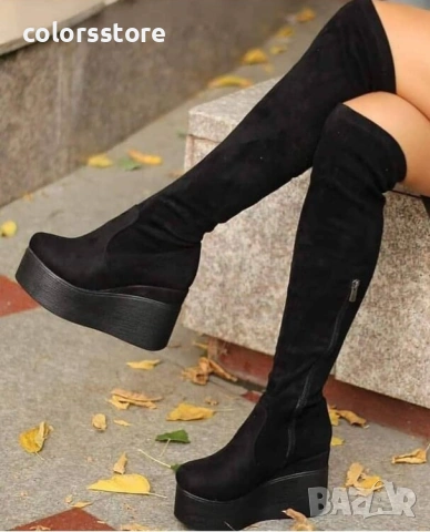 Ботуши на платформа - черен велур - 132K