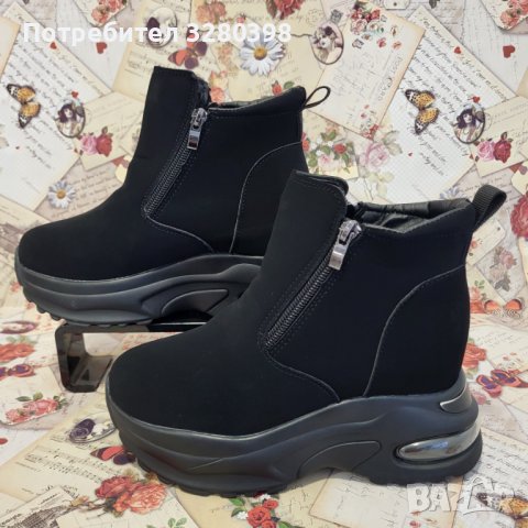 Модни дамски боти на платформа с ципове олекотен модел 3810 black, снимка 4 - Дамски боти - 42975818