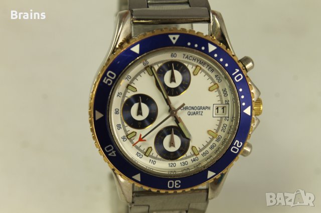 Мъжки Кварцов Хронограф Син Безел, снимка 4 - Мъжки - 37645255