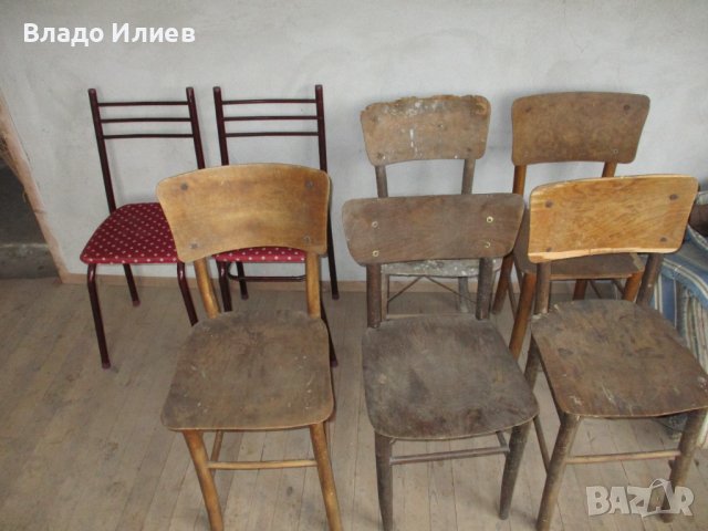 Столове  -4 дървени старинни и 2 метални-с дефекти  и подлежащи на ремонт, снимка 1 - Антикварни и старинни предмети - 34593711