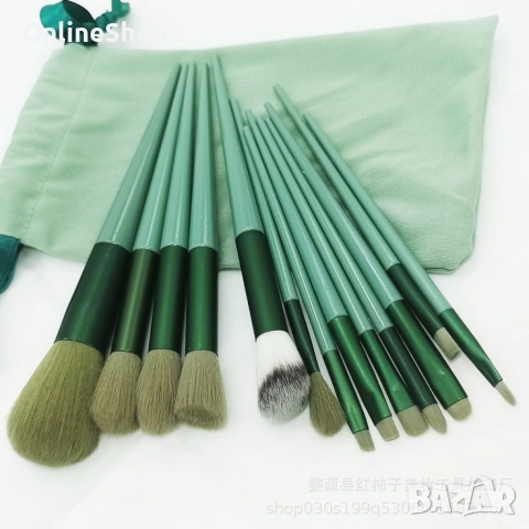 Комплект от 13 многофункционални четки за грим, пластмасови, зелени, снимка 3 - Други - 53375278