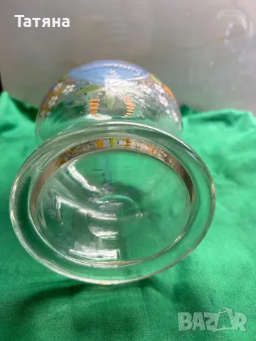 Стъклена бутилка, гарафа, ръчно изрисувана, винтидж, снимка 3 - Антикварни и старинни предмети - 49707727