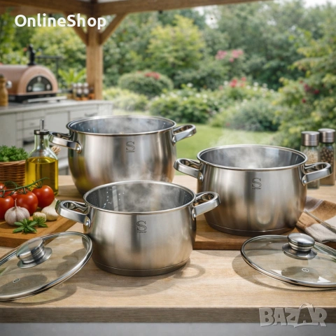 Комплект от 3 броя тенджери с 5- слоя капсуловано дъно, снимка 3 - Други - 53082335