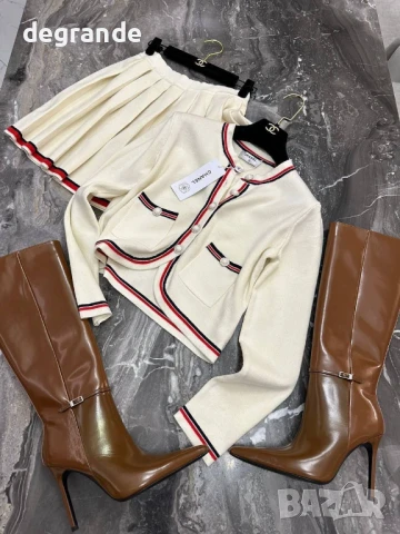 Бял дамски сет Chanel ВИДЕО НА МОДЕЛА, снимка 4 - Комплекти - 51411616