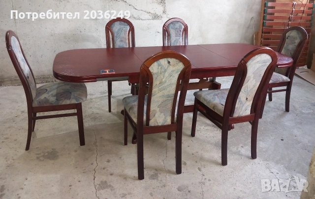 Комплект масивна разтегателна маса- Автомат с 6 стола