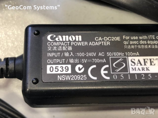 Canon CA-DC20E оригинално зарядно (5V,0,7A), снимка 3 - Кабели и адаптери - 32944838