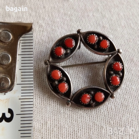 Уникална брошка с корали. Сребро., снимка 5 - Антикварни и старинни предмети - 52917456