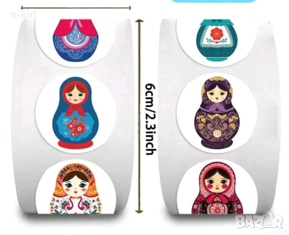100 бр Матрьока малки самозалепващи лепенки стикери за ръчна изработка, снимка 4 - Други - 51489629