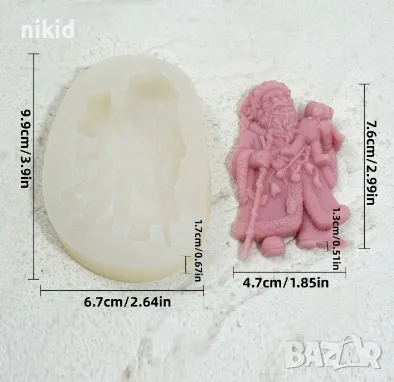 Прав Дядо Коледа държи мече силиконов молд форма фондан шоколад гипс декор украса, снимка 3 - Форми - 47428163