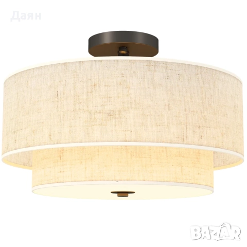 Висяща лампа HOMCOM с двоен ленен абажур, кремава