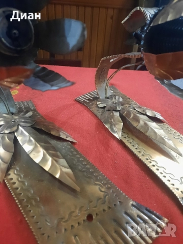 Медни ръчно ковани аплици за стена, снимка 5 - Антикварни и старинни предмети - 52226836