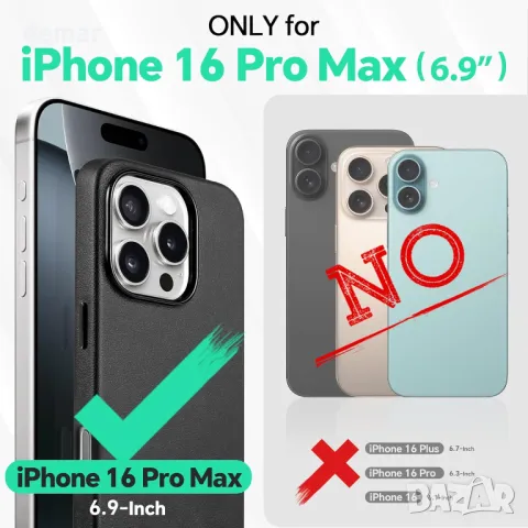 TUCCH Магнитен калъф за iPhone 16 Pro Max (6,9") 2024 с отделящ се портфейл, стойка, PU кожа, черен, снимка 2 - Калъфи, кейсове - 47541594