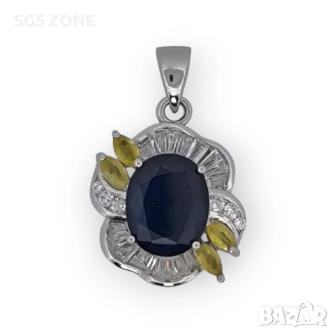 СРЕБЪРНА ВИСУЛКА СЪС СИН САПФИР И ЖЪЛТИ САПФИРИ ОТ ТАЙЛАНД
