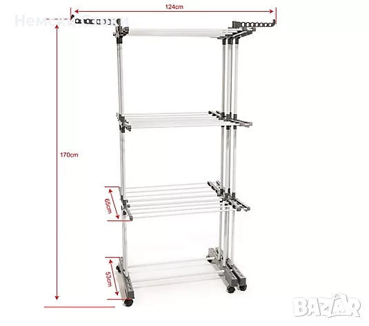 Разтегателен сушилник за дрехи с 3 нива, 72-130см, Германия, снимка 5 - Сушилници - 52282648