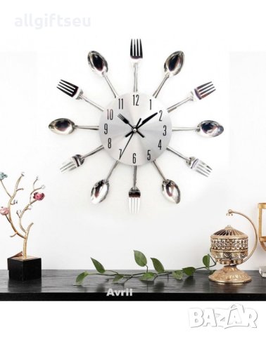 Кухненски часовник за стена с дизайн от вилици и лъжици, снимка 5 - Стенни часовници - 43641581
