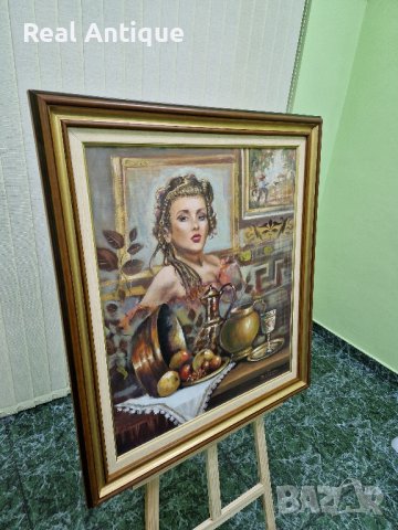 Изключително красива антикварна авторска майсторска картина масло върху платно , снимка 5 - Картини - 43297148