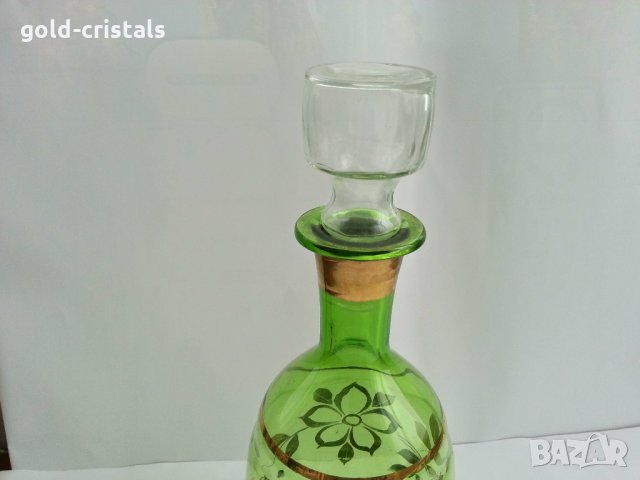 гарафа Бохемия цветно стъкло позлата, снимка 4 - Антикварни и старинни предмети - 28251148