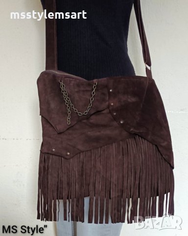 Дамска чанта от естествена кожа с ресни! Ръчна изработка!, снимка 5 - Чанти - 34962138