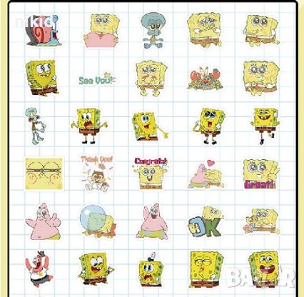 50 малки спондж боб Спонджбоб Квадратни гащи spongebob самозалепващи лепенки стикери  украса декор , снимка 2 - Други - 43887522