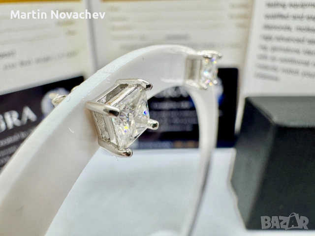 Сребърни обеци с мойсанит (Диамант) 1 карат, снимка 5 - Обеци - 53172550