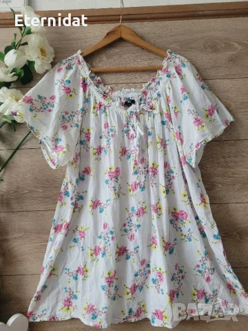 Бяла блузка памучна материя на цветя , снимка 4 - Тениски - 51033284