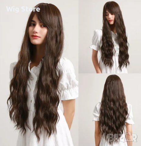 Кафява перука с бретон на вълни