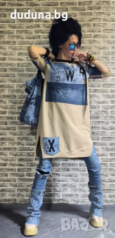 Страхотна туника дънкова в бежаво на duduna.bg!, снимка 4 - Туники - 53262482