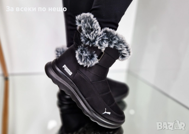 Puma Дамски Черни Апрески Със Сив Пух Пума Код P1403, снимка 5 - Дамски апрески - 52178497