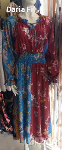 -20% Пъстра рокля от сатениран плат с широк ластичен набор в талията, снимка 1