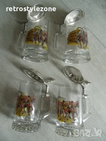 № 8052 комплект 4 броя стари стъклени халби  - с метален капак   , снимка 5 - Чаши - 50329297