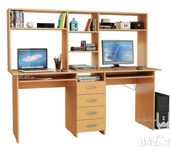 Бюро 175см. за двама с надстройка,4 чекмеджета и 2 клавиатури (код-1009), снимка 5 - Бюра - 28560642