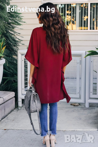 Дамска блуза тип кимоно в цвят бордо, снимка 3 - Туники - 44862498