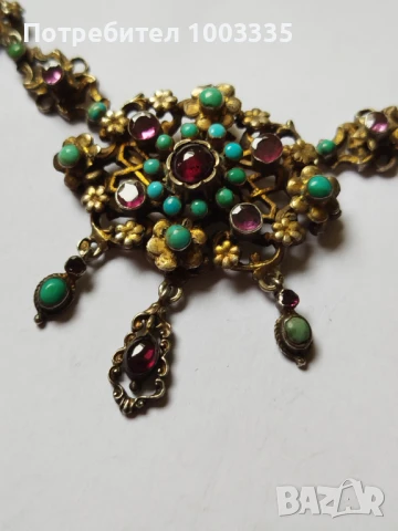 Старо сребърно и позлатено колие и пръстен , снимка 3 - Антикварни и старинни предмети - 51263754