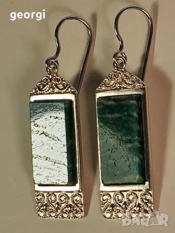сребърни обеци с амазонит, снимка 3 - Обеци - 49545528