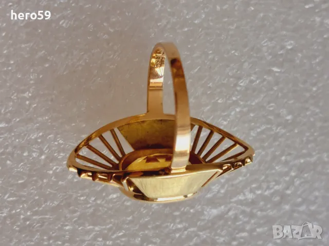 Дамски златен пръстен 14к с цитрин,арт деко, снимка 4 - Пръстени - 47999366